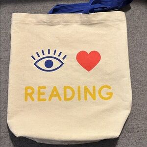 Indigo Cream Tote Bag with Eye and Heart Design